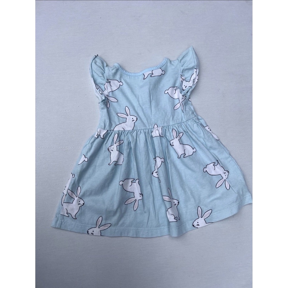 Carters 12 Months Girls Lt. Blue Easter Bunny Rabbit Flutter Sleeve A-Line Dress